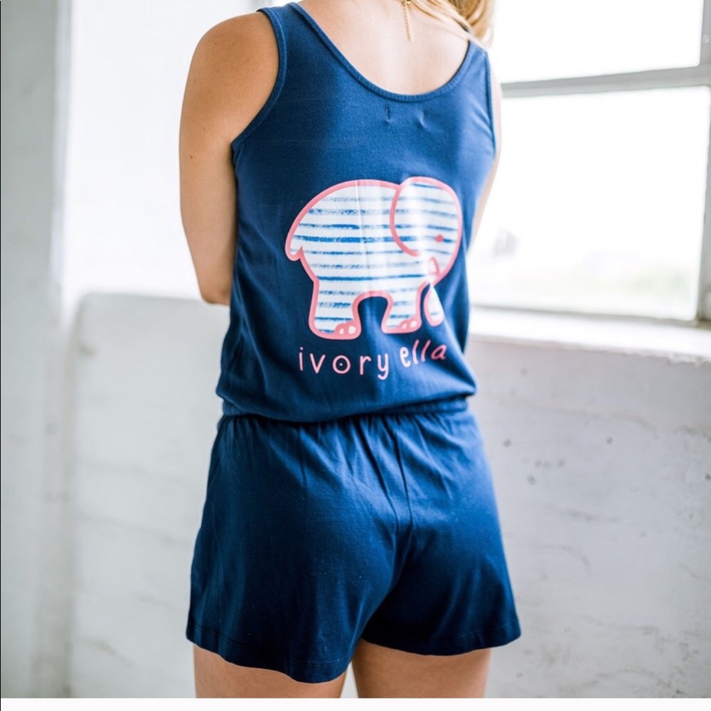 Ivory Ella Navy Blue Romper-Small